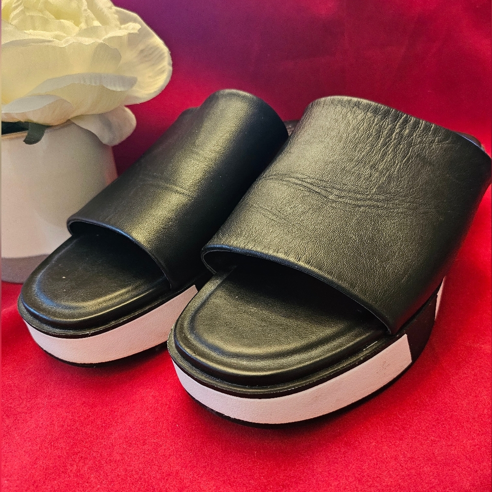 Franco Sarto Black Leather Slide Sandals